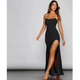 clafoutis Lycra Solid Full Length Womens Side Slit Dress - Black ( Pack of 1 ) - None