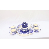 Khurja Pottery Murli Mug Tea Set White & Blue Color Big