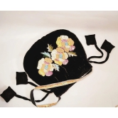 Black Velvet Beaded Floral Drawstring Bag