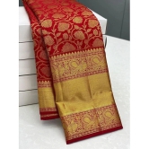 Om Shantam Sarees Art Silk Woven Saree With Blouse Piece - Red ( Pack of 1 ) - Red