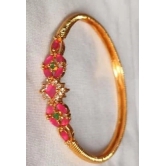 Gold Plated Pink & Green Stone Bangle Set