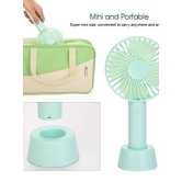 USB Portable Fan Mini Portable USB Hand Fan Built-in Rechargeable Battery Operated Summer Cooling Table Fan with Standing Holder Handy Base For Home Office Indoor Outdoor Travel (Blue Color) (Size- 21 x 4.5 x 10.6 Cm)- Assorted Color