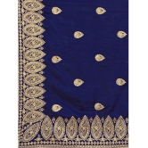 Om Shantam Sarees - Navy Blue Silk Blend Saree With Blouse Piece ( Pack of 1 ) - Navy Blue