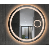 Round Wall Silver Bathroom Mirror Glass with LED Light Lamp