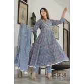 Dodge Blue Hand Block Printed Aanarkali Set XL