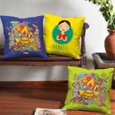 Indigifts Diwali Gift Items Traditional Diwali Motifs Cushion Cover 12x12 inch Set of 3 with Filler - Diwali Decoration Items| Diwali Gifts For Family And Friends| Deepawali Greetings