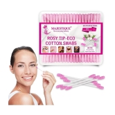 Majestique Rosy Tip Eco Cotton Swabs | Paper-made Sticks, Pure and Strong | Gentle for Face, Ear Cleaning, Makeup, and Beauty Application - 200 Pcs