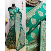 Womens Cotton Silk Saree With Blouse-Green / Free Size