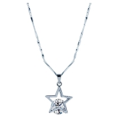 Silver Shine Silver Plated Chain With Solitaire Diamond In Star Shape Pendant  For Women - Golden