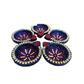 Handmade Blue Clay Diya Set of 6 for Diwali Decoration