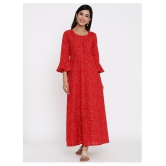 Kbz - Red Cotton Women's Flared Kurti ( Pack of 1 ) - XL