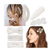 FOK 10 Pcs Pearl Stylish Hair Barrettes Design Hair Styling Clip Pin For Girls & Women - White