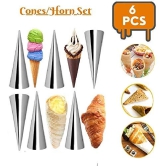 Magnusdeal 6Pcs DIY Non-Stick Stainless Steel Baking Cones Set. Spiral Horn Pastry Cream Roll Tubes/Cake Cone Mold/Cannoli Forms/Croissant Shell Metal Ice Cream Roll/Funnel Shape/Kitchen/Party