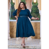 PrettyPlus by Desinoor.com Rayon Solid Midi Womens Fit & Flare Dress - Teal ( Pack of 1 ) - None