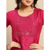 Rangita Women Chanderi Pink Sequin Yoke Embellished Calf Length Straight Kurti - None