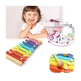 Fratelli Ecofriendly Wooden Xylophone Kids First Musical Sound Instrument Toys with 8 Notes Multicolor Made in India || BIS Approved