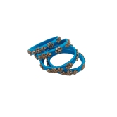 Set of 4 Blue Silk Thread Bangles with Stone and Pearl Embellishment