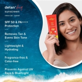 Detan+ Dewy Sunscreen with SPF 50+ & PA++++ for UVA/B & Blue Light Protection  & No White Cast - 80g