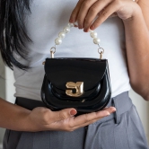 Mini Sling Bag With Pearl Handle-Black