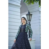 Blue Sequins Embroidered Jacket Style Party Wear Cotton Gown