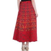 Rococco-Red Wrap-Around Printed Long Skirt from Pilkhuwa