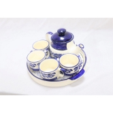 Khurja Pottery Murli Mug Tea Set White & Blue Color Big