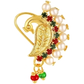 Vivastri Gold Plated Red Stone with Peals Alloy Maharashtrian Nath Nathiya./ Nose Pin for Women &Girls VIVA1009NTH-TAR - Multi Color