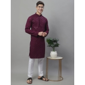 Mens Purple Chikankari Embroidered and Sequence Kurta with Pyjama.-XL / Purple