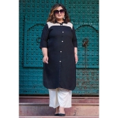 PrettyPlus by Desinoor.com Rayon Colorblock Shirt Style Womens Kurti - Black ( Pack of 1 ) - None