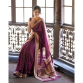 Wine Pure Banarasi Silk Weaved With Copper Zari Comes With Heavy Banarasi Brocade Blouse