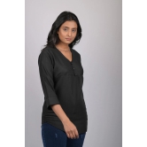 V neck top for women western party wear with button Black Striped V-Neck Top (OTL-TPS1063)-Black / XL