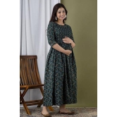 KASHVI Creation Women's Cotton Floral Printed  Maternity Feeding Kurta-Green