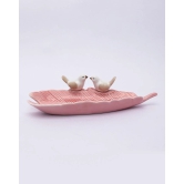 Jewellery Holder Tray, Crafted Bird, for Dressing Table, Ring Dash, Rectangular, Pink, Ceramic