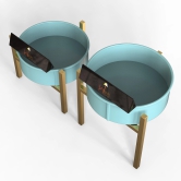 Wooden Twist Modern Champagne Planter Stand (Set of 2)-Blue & Golden