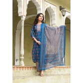 Aqua Blue color Simple and Beautiful Kurta set With Bottom and Dupatta-XL