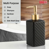 USHA SHRIRAM 350ml Ceramic Soap Dispenser Set, Kitchen Dish Soap Pump, Hand Shower, Black, Pack of 4-USHA SHRIRAM 350ml Ceramic Soap & Lotion Dispenser Set, Kitchen Dish Soap Pump, Hand Shower Wa