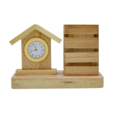 Wooden Pen Holder Stand Office Home Dryer Table Desk Clock