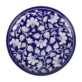 IKrafties Blue Pottery with White Leaves Ceramic Wall Hanging Decorative Plates