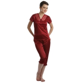 Clovia Maroon Satin Nightsuit Sets Pack of 2 - Free Size