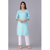 Doriya Cotton Blend Printed Kurti With Palazzo Women's Stitched Salwar Suit - Blue ( Pack of 1 ) - None