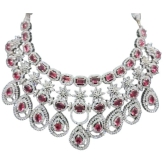 American Diamond and Ruby Necklace Set in Silver