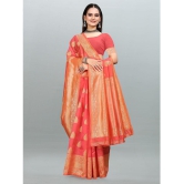 Om Shantam Sarees - Pink Banarasi Silk Saree With Blouse Piece ( Pack of 1 ) - Pink