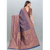 Om Shantam Sarees - Navy Blue Banarasi Silk Saree With Blouse Piece ( Pack of 1 ) - Navy Blue