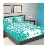 FrionKandy Living Cotton Abstract Double Bedsheet with 2 Pillow Covers - Turquoise - Turquoise