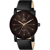 Septem Black Leather Analog Mens Watch