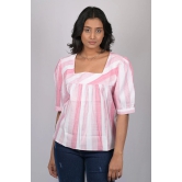 Top for women stylish and trending printed Cotton Light Pink Striped Top With Square Neck (OTL-TPS1075)-Pink / M