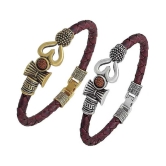 OM Trishul Damroo Designer Oxidized Gold & Silver Leather Kada Bracelet Set - None