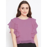 Women Mauve Ruffle Top With Flutter Sleeves