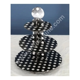 Cake Decor™ 3 Tier Large Polka Dots Printed Round Cardboard Cupcake Stand-BLACK