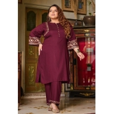 PrettyPlus by Desinoor.com Burgundy Embroidered Pant Top Set - None